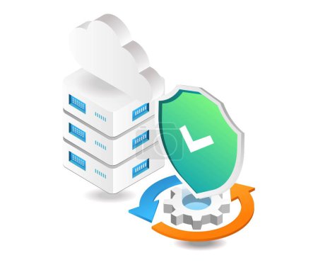 Téléchargez les illustrations : Plat isométrique 3d illustration cloud serveur processus de sécurité des données - en licence libre de droit