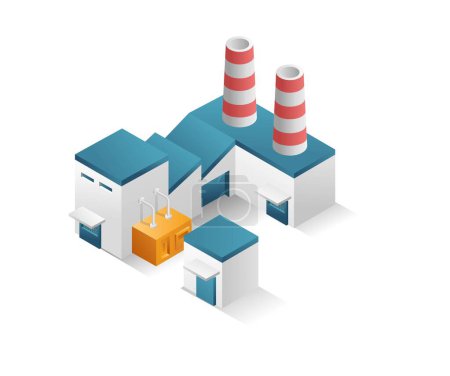Ilustración de Flat isometric concept 3d illustration factory industrial minimalist building with chimney 1 - Imagen libre de derechos