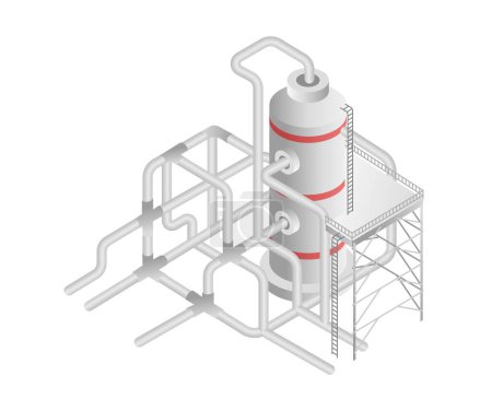 Flat isometric concept 3d illustration biogas industry factory pipeline