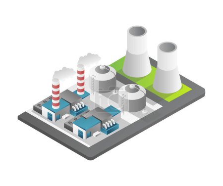 Ilustración de Ilustración plana isométrica del concepto 3d de la industria del petróleo y del gas vista grande de la fábrica - Imagen libre de derechos