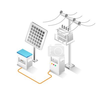 Illustration for Flat isometric 3d illustration concept of solar energy storage channel - Royalty Free Image