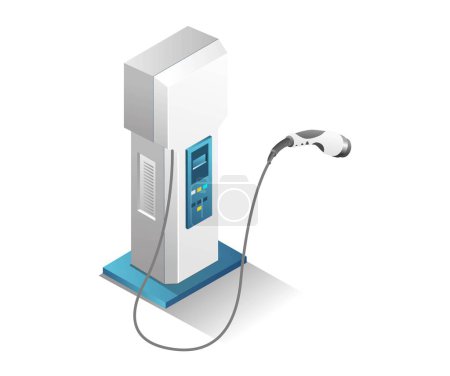 Flat isometric 3d illustration concept of electric car charging machine