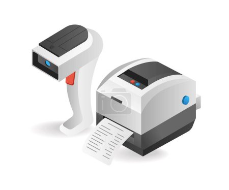 Technology Barcode scan tool and note print isometric illustration concept