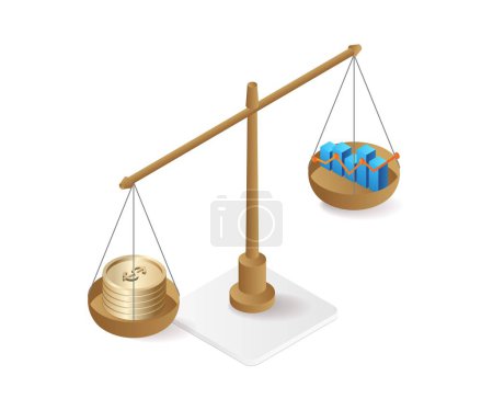Illustration for Weighs the analysis data by the coin finance amount - Royalty Free Image
