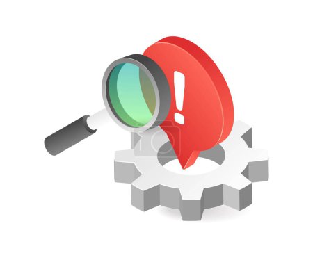 Illustration for Search process gear symbol and get warning - Royalty Free Image