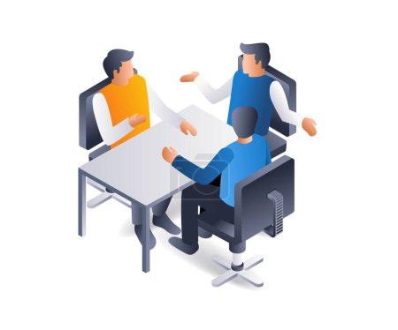 Meeting participants have strong opinions, flat isometric 3d illustration