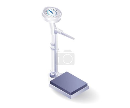 Medical equipment weighing patient's body flat isometric illustration