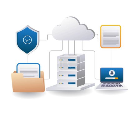 End point data security cloud server computer management flat isometric 3d illustration
