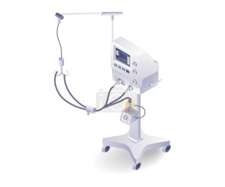 Medical equipment respiratory ventilators patient flat isometric illustration