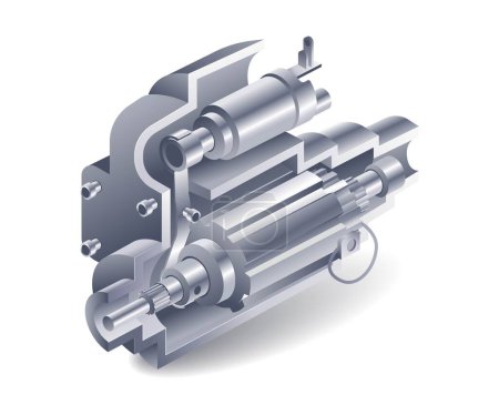 Illustration for Deep cut of engine dynamo flat isometric 3d illustration - Royalty Free Image
