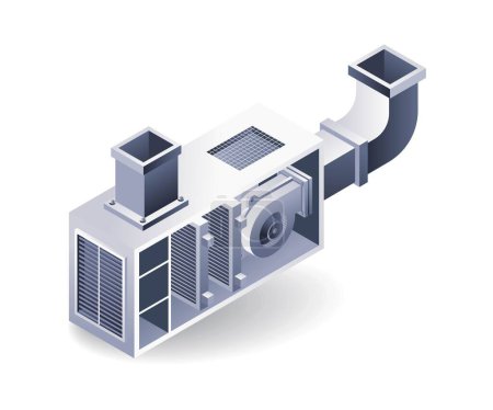 Téléchargez les illustrations : Circuit CVC avec illustration 3D isométrique de ventilateur plat - en licence libre de droit