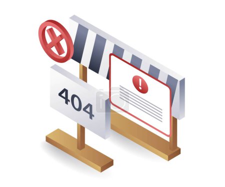 Ilustración de Señal de advertencia de error 404, ilustración plana isométrica 3d - Imagen libre de derechos