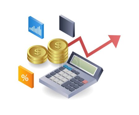 Calculating business income results flat isometric 3d illustration