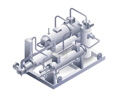 Water cooled machine construction flat isometric system 3d illustration