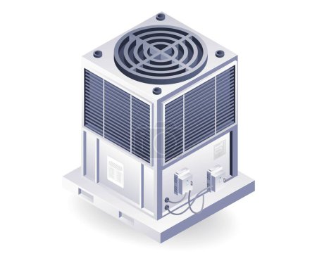 Téléchargez les illustrations : Illustration 3d isométrique industrielle de système d'échappement d'équipement de ventilateur de CVC - en licence libre de droit