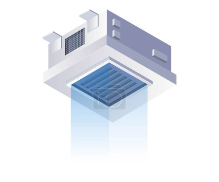 Sistema de filtro de aire de admisión de HVAC ilustración 3D isométrica plana