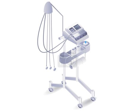 Medical equipment ventilator icu patient flat isometric illustration