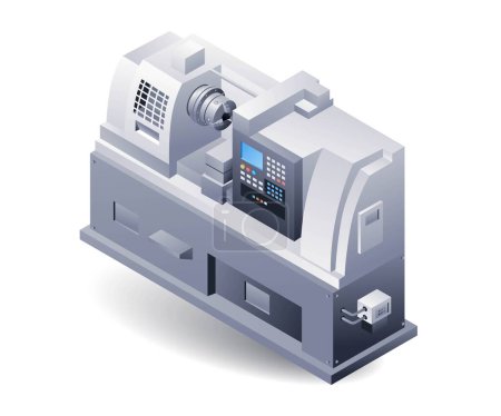 Ilustración de Máquina automática de torno cnc, ilustración plana isométrica 3d - Imagen libre de derechos