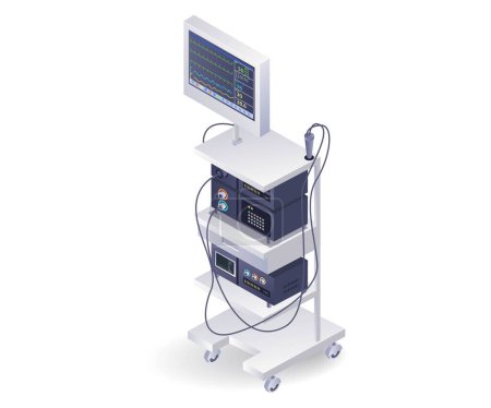 Medical equipment endoscopy patient system flat isometric illustration