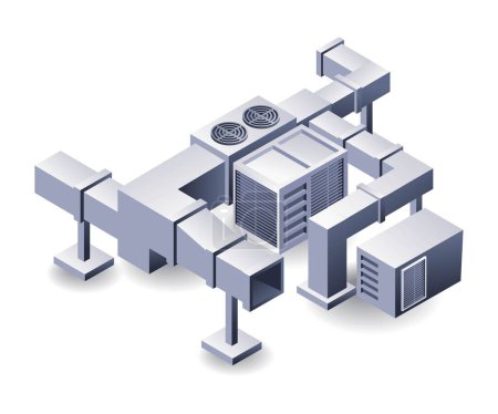 Industrielle HLK-Kanalsysteme flache isometrische 3D-Illustration