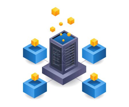 Téléchargez les illustrations : Blockchain technologie serveur gestion de réseau - en licence libre de droit