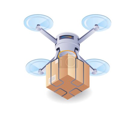 Illustration for Drone delivering packages, flat isometric 3d illustration - Royalty Free Image