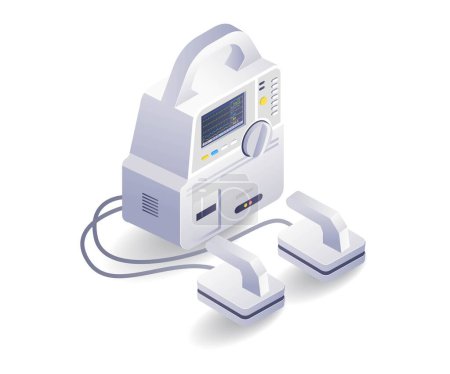 Téléchargez les illustrations : Illustration isométrique plate de patient de défibrillateur de dispositif médical - en licence libre de droit
