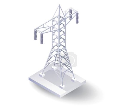 Illustration for Aerial power line pole technology flat isometric illustration - Royalty Free Image