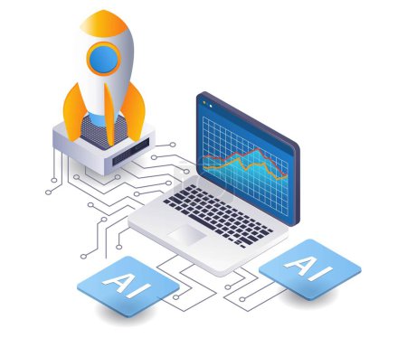 Artificial intelligence startup analysis data infographic 3d illustration flat isometric