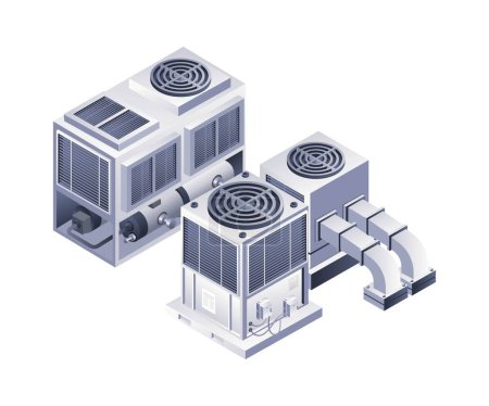 Industrial HVAC refrigeration equipment infographics flat isometric 3d illustration