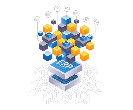 ERP réseau entreprise développeur infographie 3d illustration plat isométrique