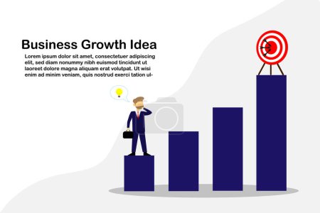 Illustration for Vector illustration concept businessman thinking idea standing on growth bar with target goal,Business strategy graph - Royalty Free Image