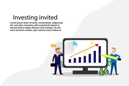 Illustration for Vector illustration concept invited to investing,Businessman standing at investment graph on screen thinking about profit - Royalty Free Image