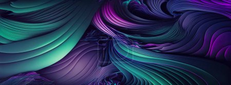 Foto per Panoramic blue, green and purple abstract wave wallpaper, blue, green and purple background, complementary colors - Immagine Royalty Free