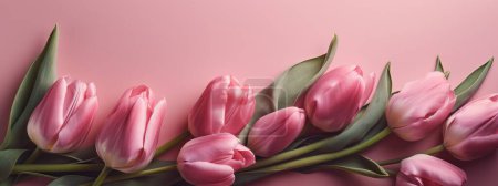 Photo for Delicate pink tulips in a Mother's Day holiday banner - Royalty Free Image