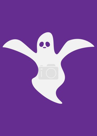 Foto de Fantasma asustadizo vuela sobre fondo cambiante. Ilustraciones vectoriales para fiesta de Halloween. Minimalismo púrpura y gris - Imagen libre de derechos