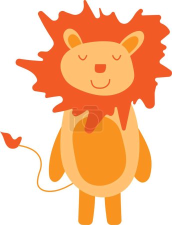 Foto de León. Lindo vector animal plano. Ilustración infantil en color naranja. Animales salvajes - Imagen libre de derechos