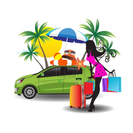 Foto de Travel suitcase. woman and vacation on a white background. vector illustration, summer holidays - Imagen libre de derechos