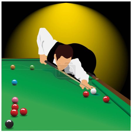Die Atmosphäre des Snookerwettbewerbs. Der schwarze Hintergrund besteht aus Scheinwerfern. Vektor Snooker Sport Spiel