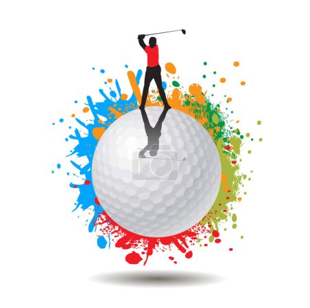 Ilustración de Pelota de golf con una bandera en el fondo de la hierba, ilustración vectorial - Imagen libre de derechos