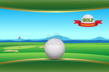 Illustration for Golf ball with a flag on the background of the grass, vector illustration - Royalty Free Image