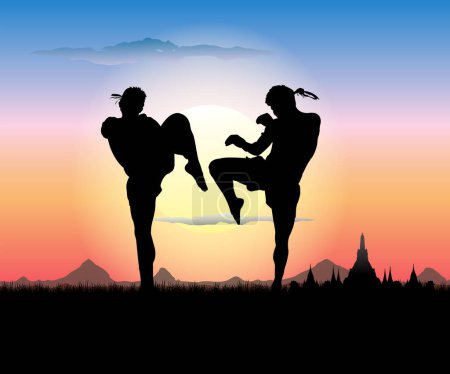 Illustration for Muay Thai martial arts silhouette vector illustration. - Royalty Free Image