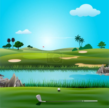 Foto de Ilustración vectorial de un hermoso campo de golf con un ambiente sombrío. - Imagen libre de derechos