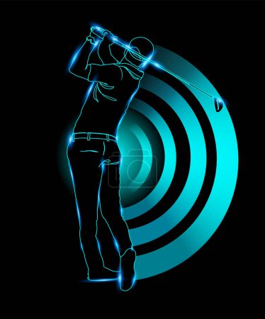 Foto de Ilustración vectorial del golf en el estilo de luces de neón. Fondo negro. - Imagen libre de derechos