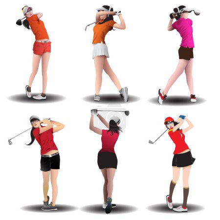 Foto de Ilustración vectorial incluye un conjunto de estilos de swing de golf femenino. - Imagen libre de derechos