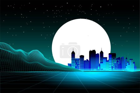 Foto de Untitled-2Vector ilustración de un paisaje futurista de la ciudad cibernética con luces de neón. - Imagen libre de derechos