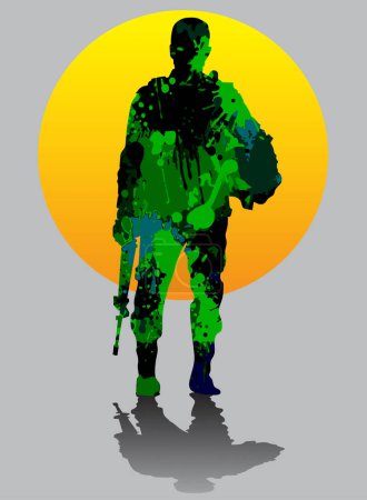 Vektorillustration von Silhouetten von Soldaten in der Armee, die im Krieg kämpfen.