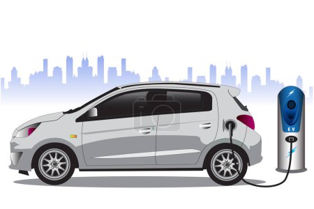 Ilustración de Ilustración vectorial que muestra la carga de un vehículo eléctrico. - Imagen libre de derechos