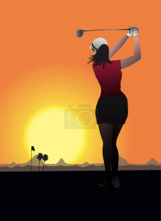 Ilustración de Silueta vector ilustración de campo de golf y golfista en arreglo de estilo artístico. - Imagen libre de derechos