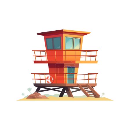 Illustration for Summer lifeguard house on the sandy beach. Isolated on white background. Cartoon vector illustration - Royalty Free Image